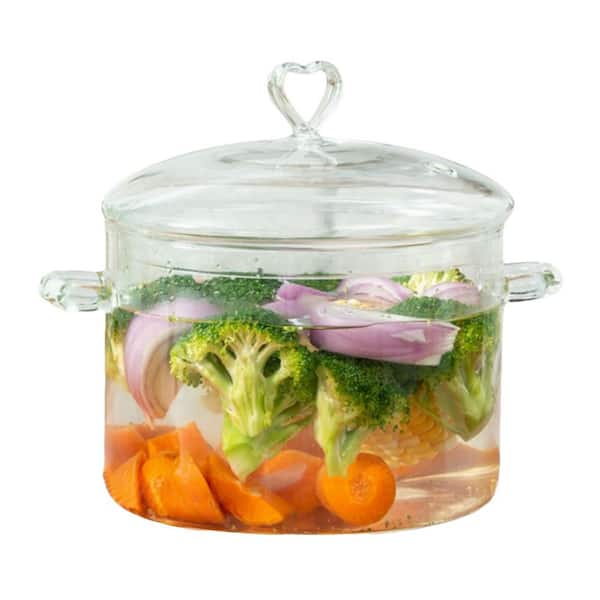 Glass Cooking Pot with Heart-shaped Lid, 4.2Qt/4L Capacity, Clear Borosilicate, Oven and Stove Safe, for Soups, Pasta