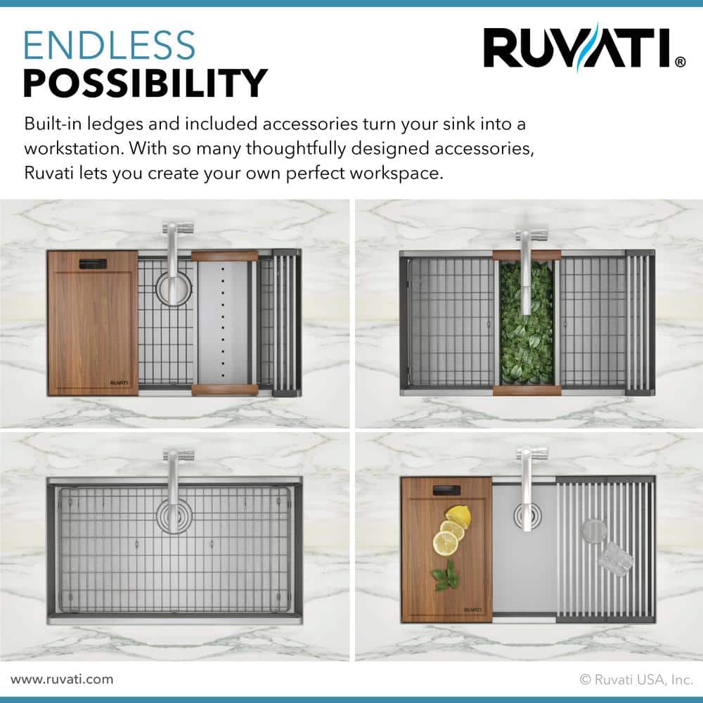Ruvati 30-Inch Stainless Steel Workstation Kitchen Sink with Accessories