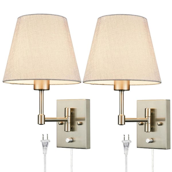 CLAXY 9.45 in. 2 light Nickel Modern Wall Sconce with Fabric Shade