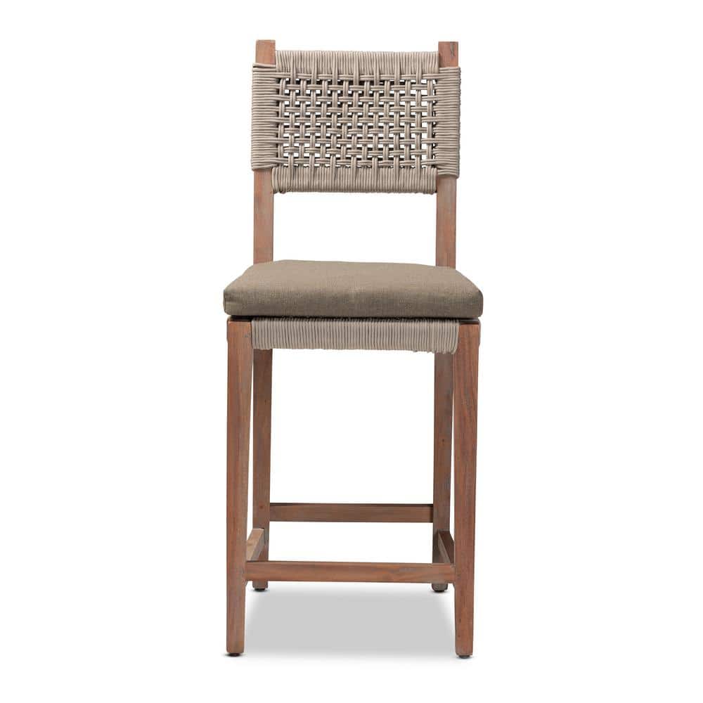 Gray Woven Rope and Mahogany Counter Stool