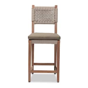Heyna 44.1 in. Grey and Mahogany Low Back Wood Frame Counter Height Bar Stool