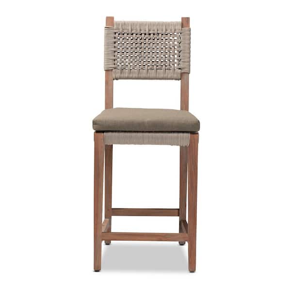 Heyna 44.1 in. Grey and Mahogany Low Back Wood Frame Counter Height Bar Stool