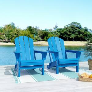 Addison Pacific Blue Folding Plastic Outdoor Adirondack Chair (Set of 2)