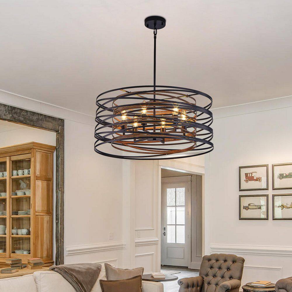 6-Light Black Walnut Metal Cage Chandelier Rustic Industrial Pendant Light for Kitchen Island and Dining Room (No Bulbs) price history on PriceWatchPro