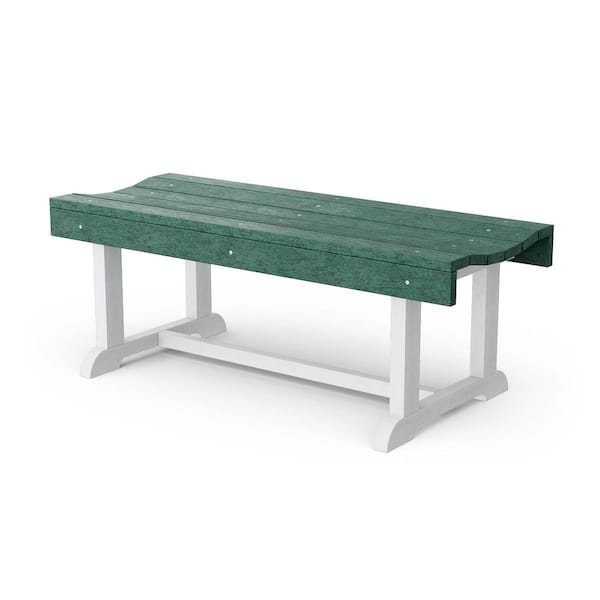 Heritage 42 in. Turf Green and White HDPE Plastic Outdoor Patio Backless Bench