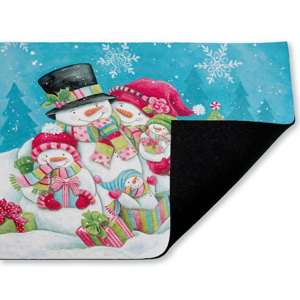 Vintage Snowman Family Green 18 in. x 30 in. Polyester Non-Slip Outdoor Door Mat