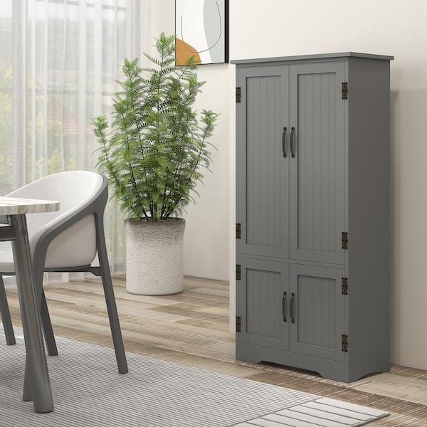 48.5 in. Gray Freestanding 4-Door Kitchen Pantry Organizer with 2 Adjustable Shelves