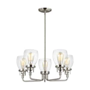 Belton 5-Light Brushed Nickel Transitional Industrial Hanging Chandelier with Clear Seeded Glass Shades