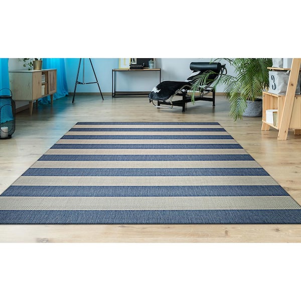 Afuera Yacht Club Cornflower-Ivory 2 ft. 2 in. x 11 ft. 9 in. Indoor/Outdoor Runner Rug