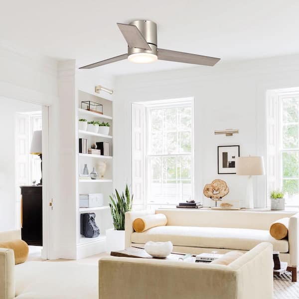 Darosa 48 in. Indoor LED Nickel 3-Blade Flush Mount Ceiling Fan with Light and Remote Control