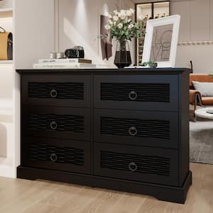 Black 6 Drawers 47.24 in. Wide Wood Dresser