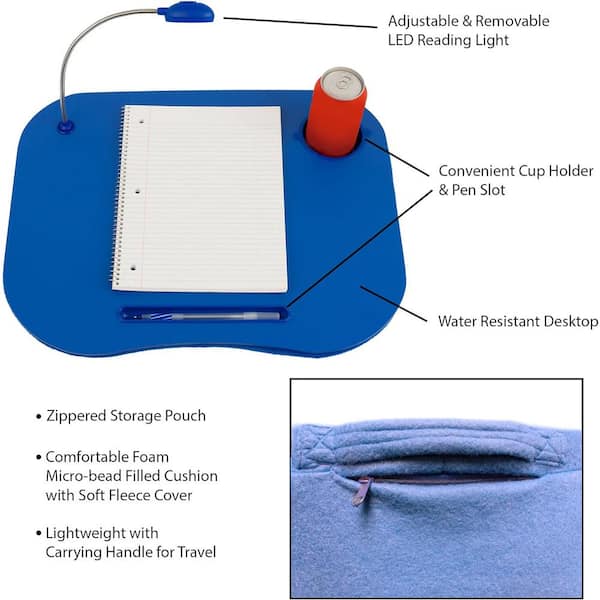 Lavish Home - Foam Cushion Laptop Lap Desk with LED Gooseneck Light in Blue