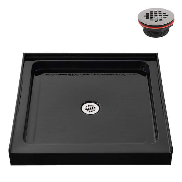 GB-2628-516-BL 36 in. x 36 in. Alcove Acrylic Shower Pan Base in Glossy Black with Center Drain, Drain Included