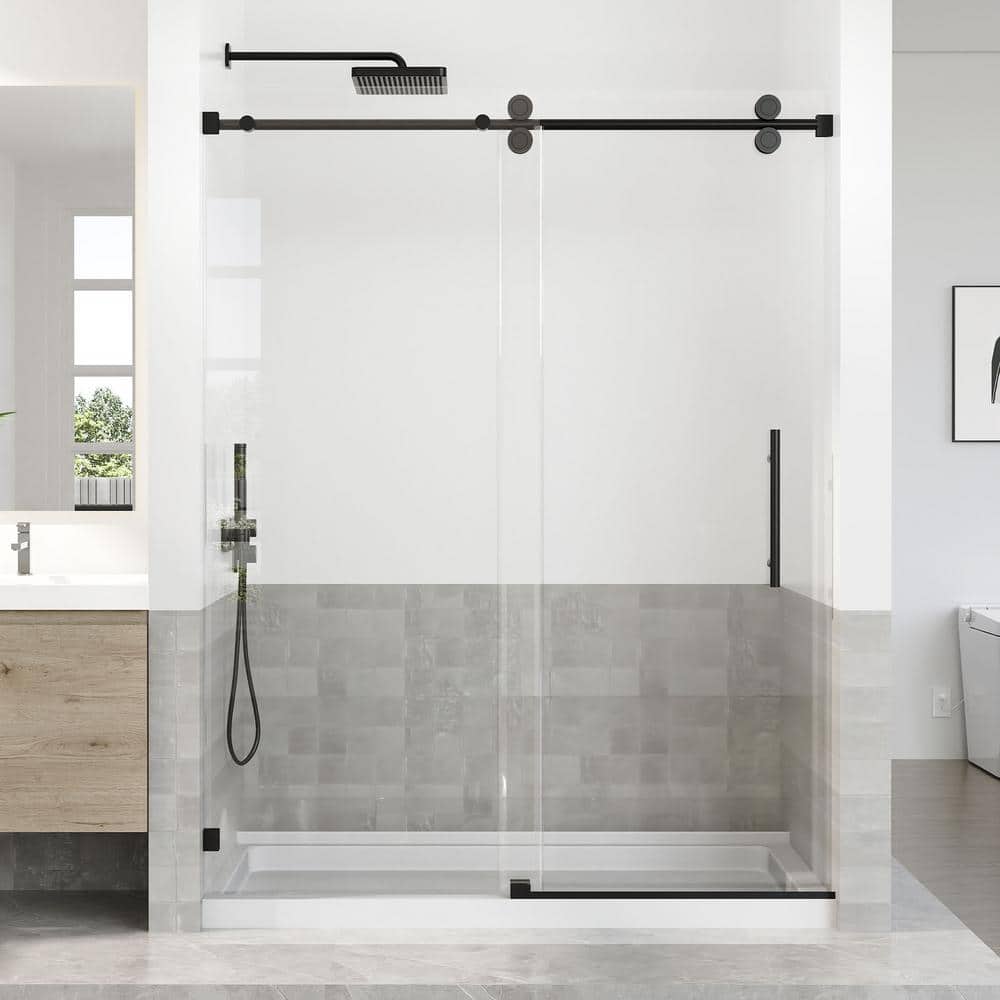 56-60 in. W x 76 in. H Sliding Frameless Shower Door in Black Finish with 5/16 in. (8 mm) Tempered Glass price history on PriceWatchPro