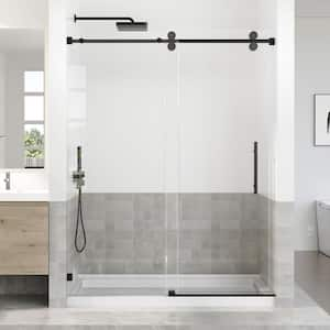 56-60 in. W x 76 in. H Sliding Frameless Shower Door in Black Finish with 3/8 in. (10 mm) Tempered Glass