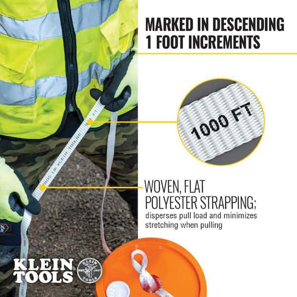 Klein Tools 1000 ft. Conduit Measuring Pull Tape 2500 lbs. Tensile Strength  50141 - The Home Depot
