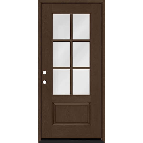 Steves & Sons Regency 36 in. x 80 in. 3/4-6 Lite Clear Glass RHIS Hickory Stain Mahogany Fiberglass Prehung Front Door