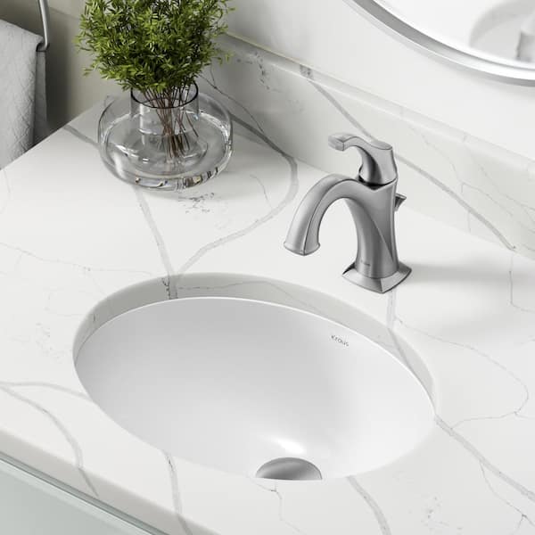 KRAUS Elavo 16-3/4 in. Oval Porcelain Ceramic Undermount Bathroom Sink in White with Overflow Drain