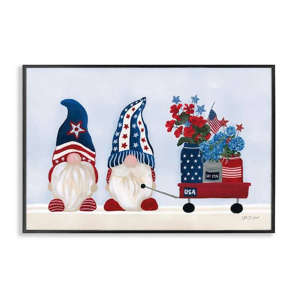 Stupell Industries American Gnome and Wagon by Yvette St. Amant Black Framed Nature Giclee Art Print 16 in. x 24 in.