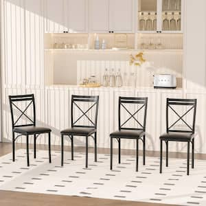 Dining Chairs (Set of 4) w/Steel Legs, Ergonomic Back, and PU Leather Cushioned Seats for Kitchen and Living Room, Black