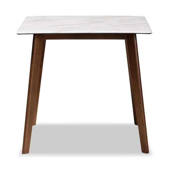 Baxton Studio Kaylee 31.5 in. Square Faux Marble and Walnut Brown Wood Dining Table (Seats 4)