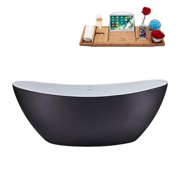 Streamline 75 in. Acrylic Flatbottom Non-Whirlpool Bathtub in Matte Grey With Matte Oil Rubbed Bronze Drain