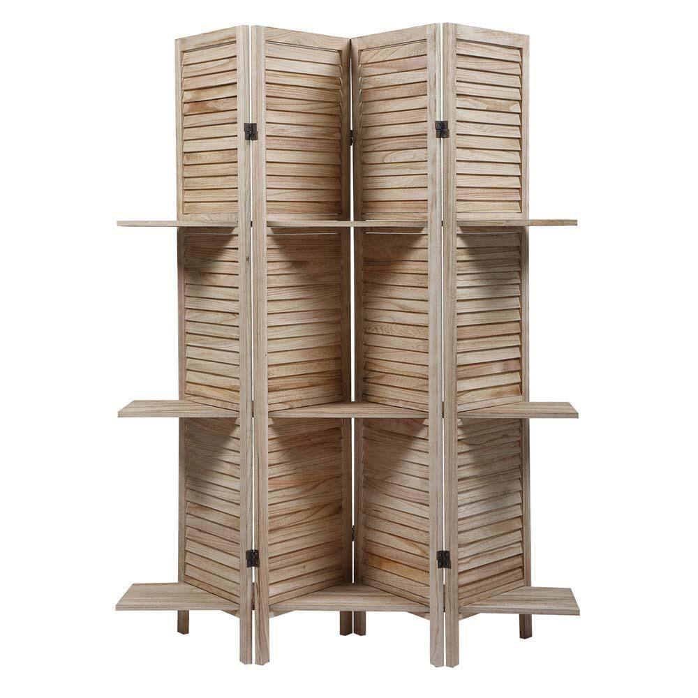 wetiny Sycamore wood 4Panel Screen Folding Louvered Room Divider with