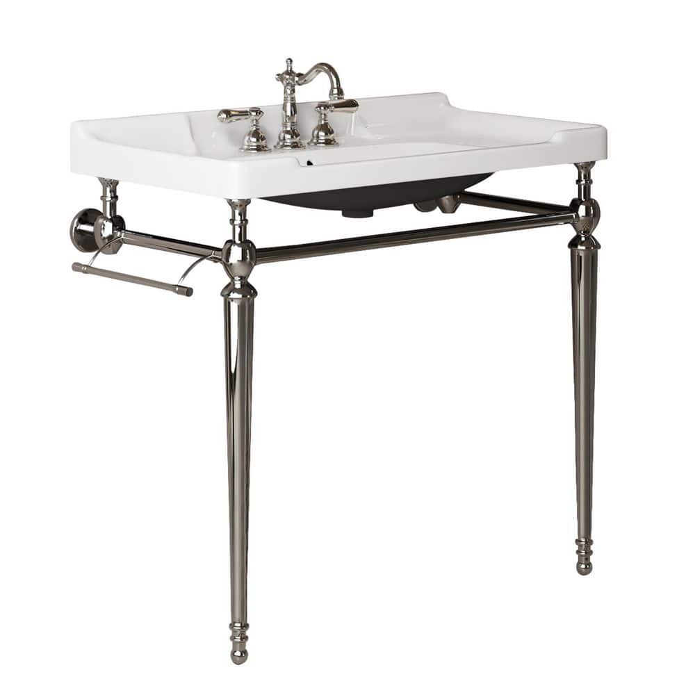 Stainless Steel 36 in. White Ceramic Single Bowl Console Sink and Chrome Le