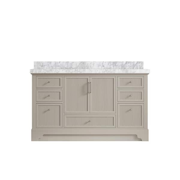 Willow Collections Alys 60 in. W x 22 in. D x 36 in. H Single Sink Bath Vanity in Fine Grain with 2 in. Carrara Marble Top