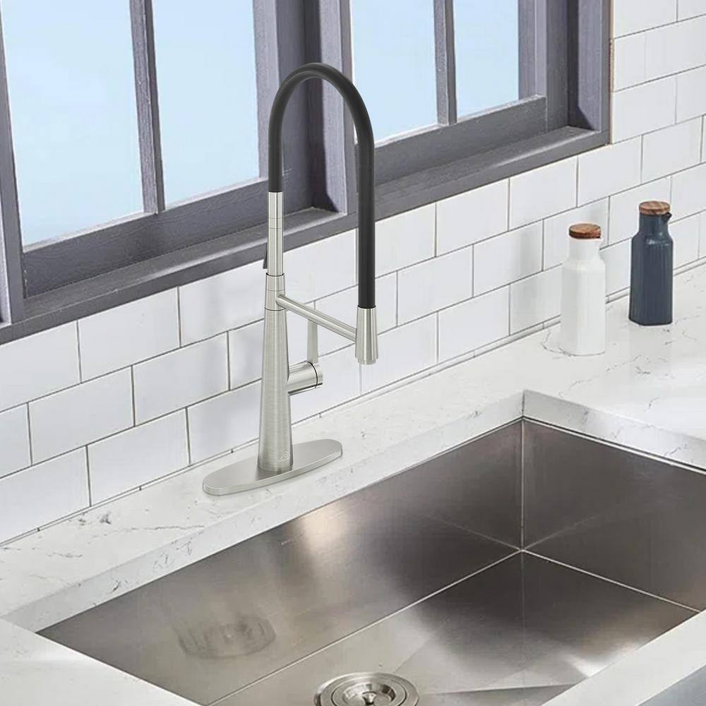 Brushed Nickel Single-Handle Kitchen Faucet with Dual-Function Spray Head