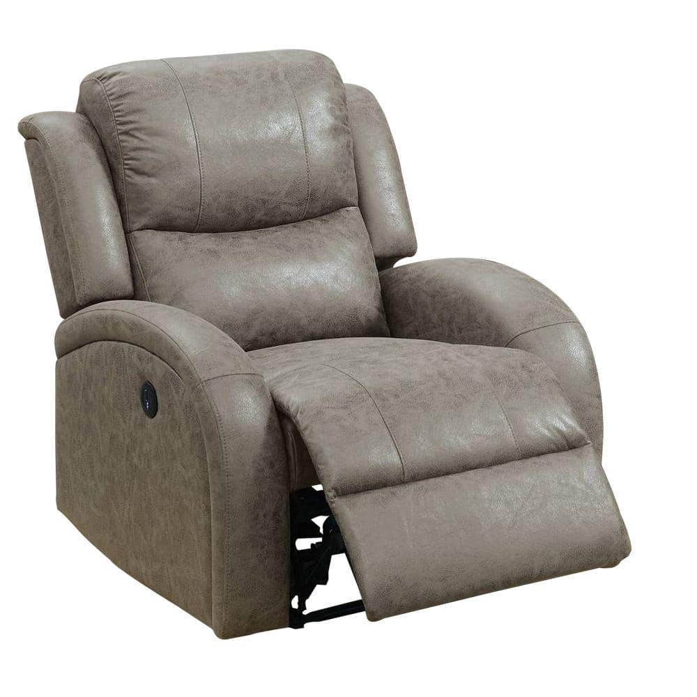 Benjara Gray Leather Power Recliner With USB Port BM232056 - The Home Depot