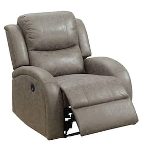 Gray Leather Power Recliner with USB Port