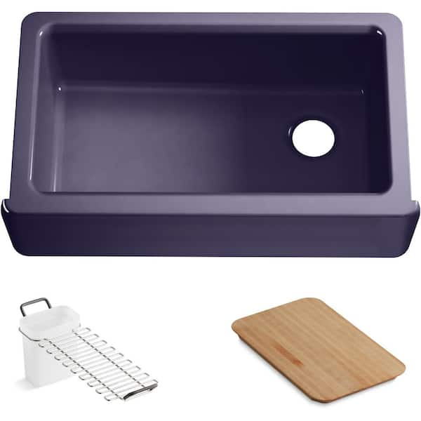 KOHLER Riverby Indigo Blue Cast Iron 35.6875 in. Single Bowl Farmhouse Apron Kitchen Sink