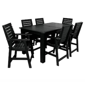 Weatherly Black 7-Piece Recycled Plastic Rectangular Outdoor Balcony Height Dining Set