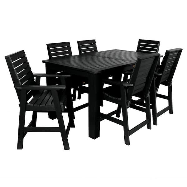 Highwood Weatherly Black 7-Piece Recycled Plastic Rectangular Outdoor Balcony Height Dining Set