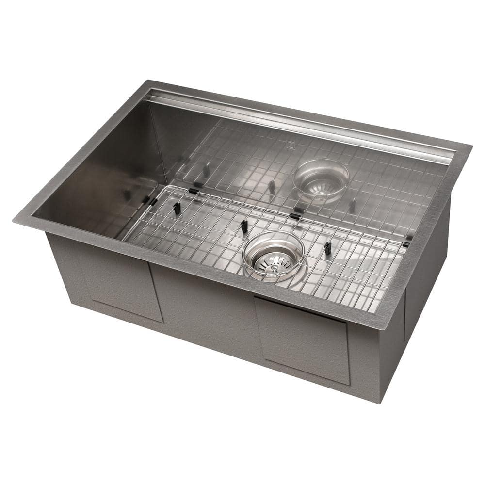 27" Stainless Steel Single Bowl Kitchen Sink with Wood Accents