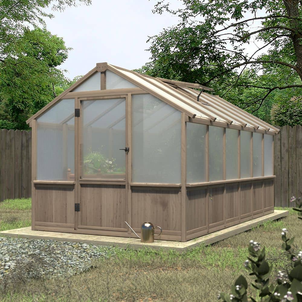 VEIKOUS 8 ft. x 12 ft. Cedar Wood Greenhouse for Outdoors