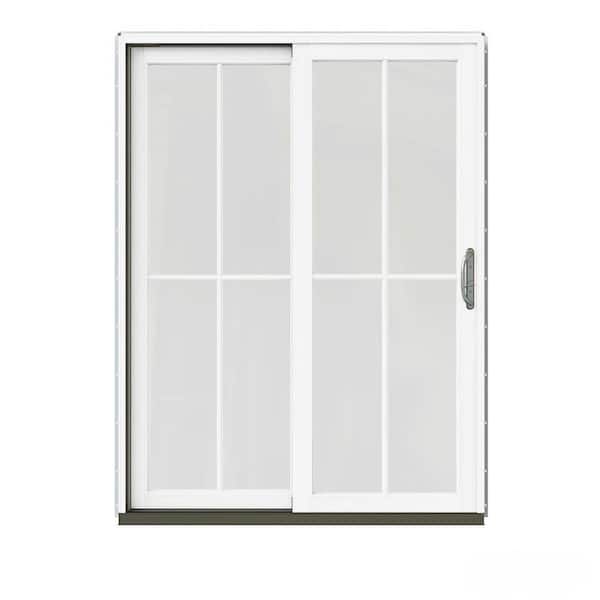 JELD-WEN 60 in. x 80 in. W-2500 Contemporary Vanilla Clad Wood Left-Hand 4 Lite Sliding Patio Door w/White Paint Interior