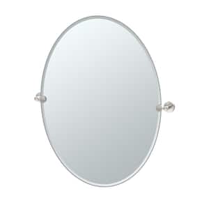 Glam 24 in. W x 32 in. H Frameless Oval Beveled Edge Bathroom Vanity Mirror in Satin Nickel