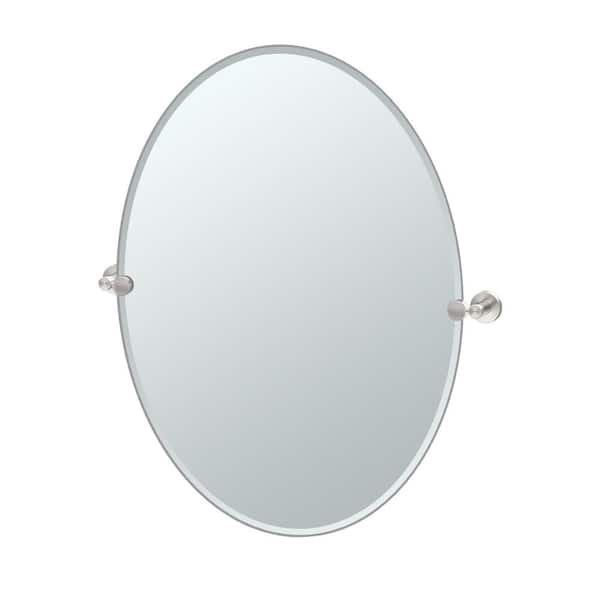 Gatco Glam 24 in. W x 32 in. H Frameless Oval Beveled Edge Bathroom Vanity Mirror in Satin Nickel