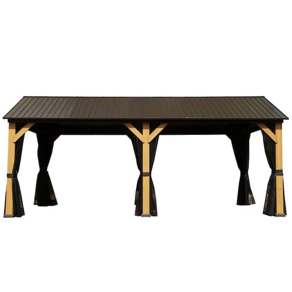 12 ft. W x 20 ft. Outdoor Hardtop Gazebo with Wood-Like Aluminum Columns and Gable Roof