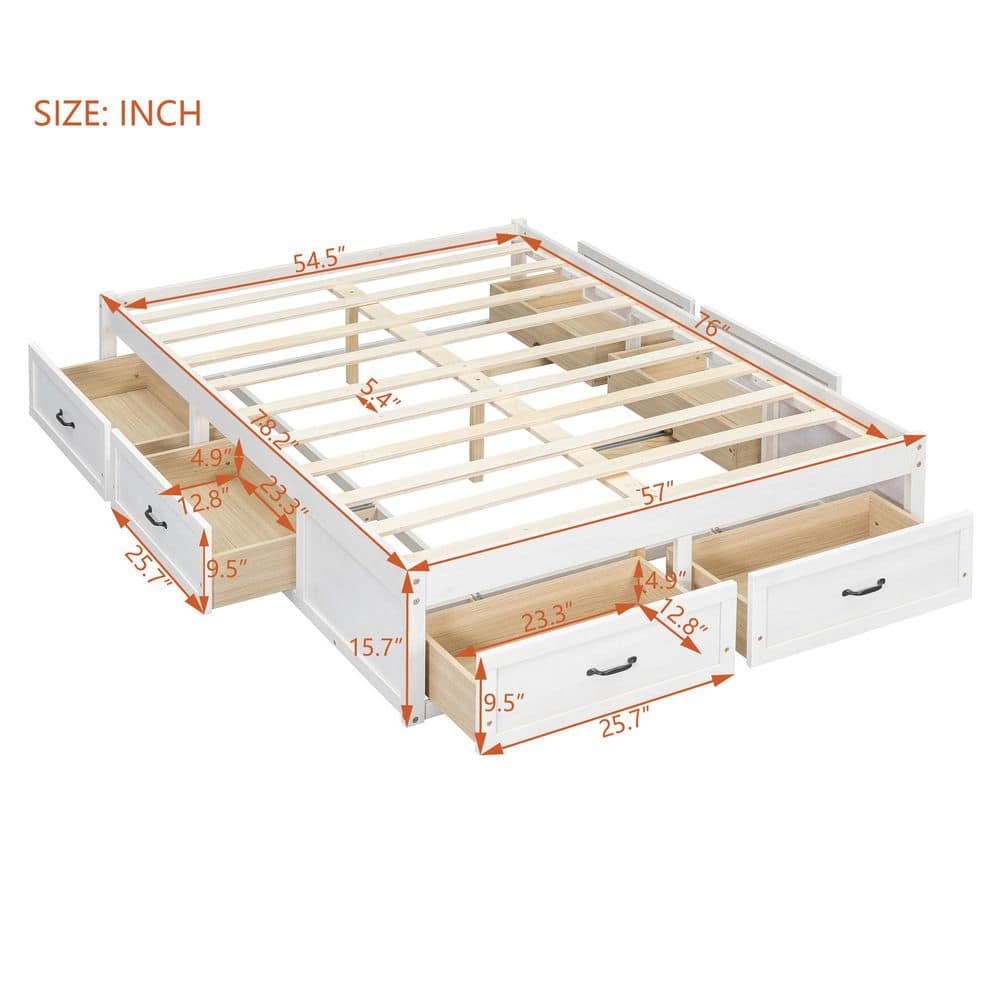 Antique White Wood Frame Queen Size Retro Platform Bed with 6 Storage Drawers - thumbnail 3