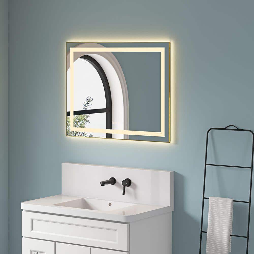 Brushed Gold 36.00 in. W x 28.00 in. H LED Modern Rectangle Aluminium Framed Wall Mirror price history on PriceWatchPro