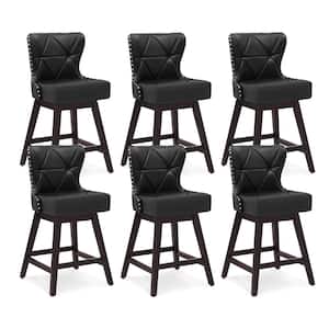 Zola 26 in. Black Wood Frame Counter Bar Stool Faux Leather Upholstered Swivel Bar Stool Set of 6