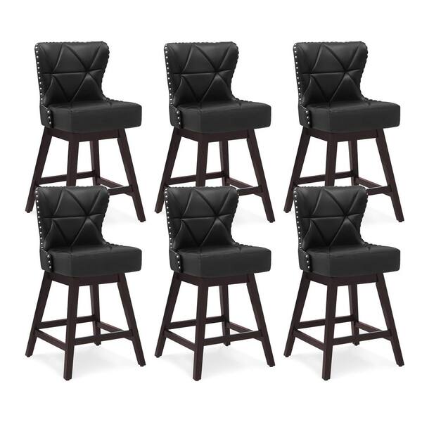 LUE BONA Zola 26 in. Black Wood Frame Counter Bar Stool Faux Leather