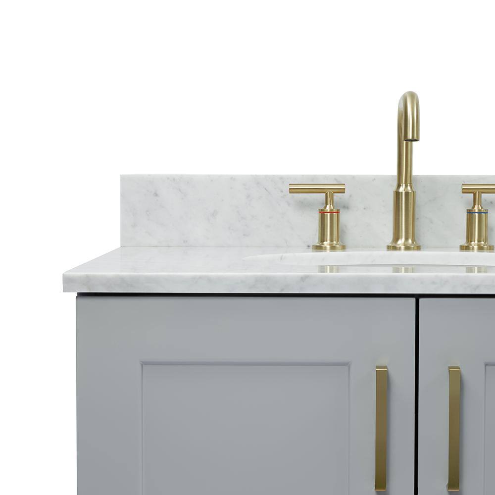 Gray Double Freestanding Vanity with Carrara Marble Top