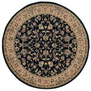 Castello Black 5 ft. Round Traditional Oriental Floral Area Rug