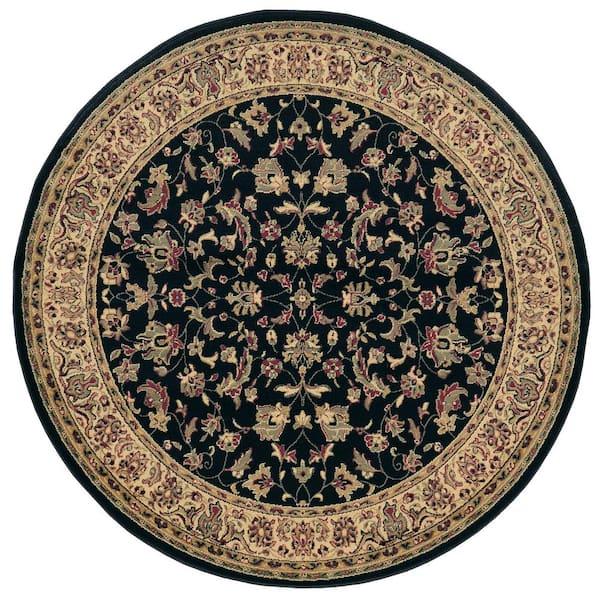 RADICI USA Castello Black 5 ft. Round Traditional Oriental Floral Area Rug