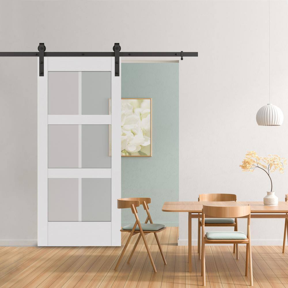 White Frosted Glass Paneled MDF Barn Door, 37'' x 84''