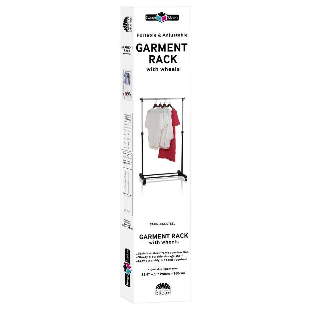 Black Steel Portable Double Rod Garment Rack with Wheels